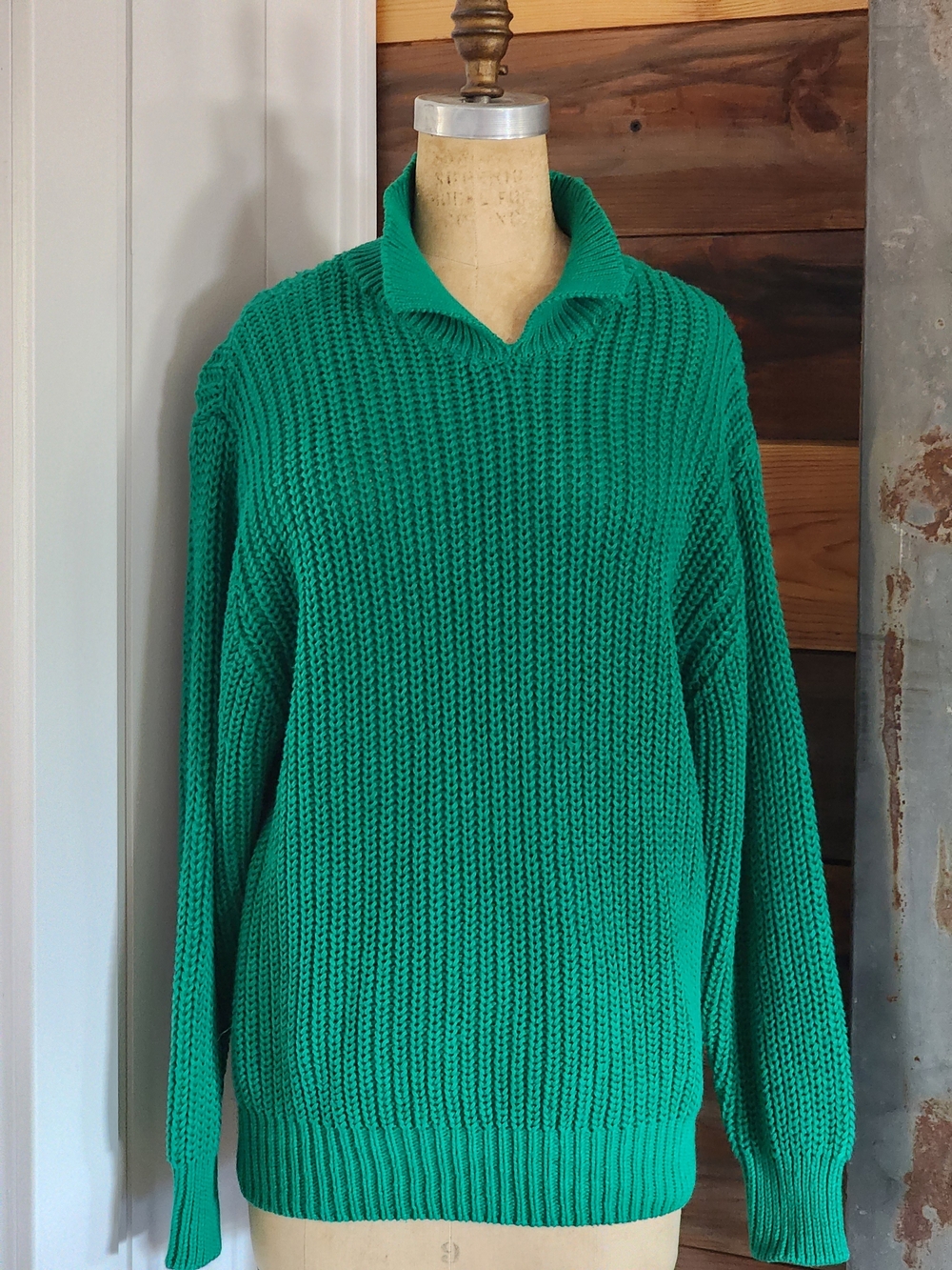 Vintage Women’s Emerald Ribbed Cowl-Neck Sweater